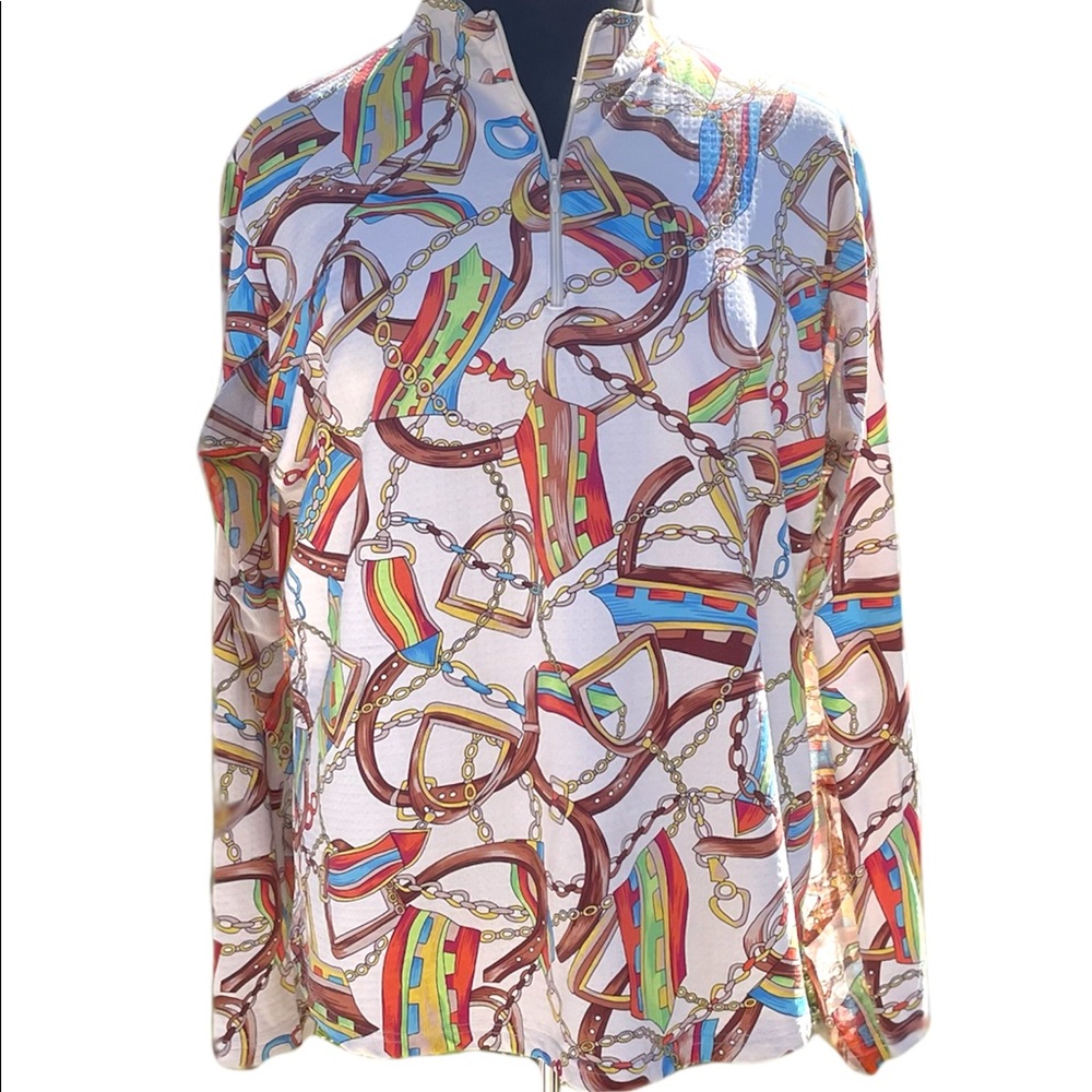 ICIKULS Quarter Zip Equestrian Pattern Golf / Tennis Pullover Size XL